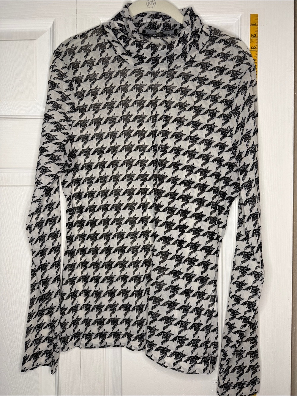 White House Black Market Sheer Black and White Houndstooth Turtleneck